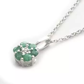 and Me Jewelry Серебряное ожерелье с изумрудом 925 пробы, цветочный дизайн 14006 [You Box] [Подарочная упаковка] [Камень мая]