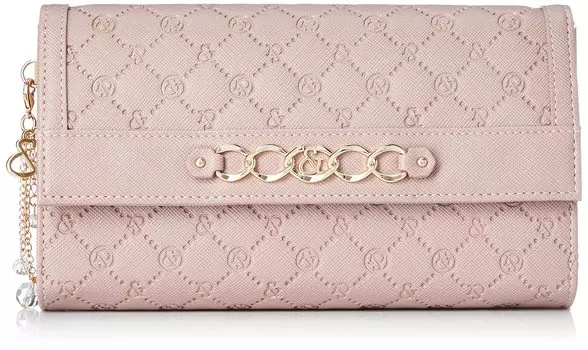 and Overlap long wallet Enamel gloss Logo embossed brooch included Gorgeous card storage Large capacity PDLWDAT1 Pink [Pinky Diane] [General]