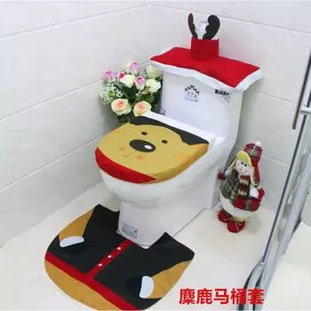And Red Elegant White Christmas Toilet Seat Cover Set With Reindeer Motif Mat Tank Lid And Tissue Holder For Holidays Joyful