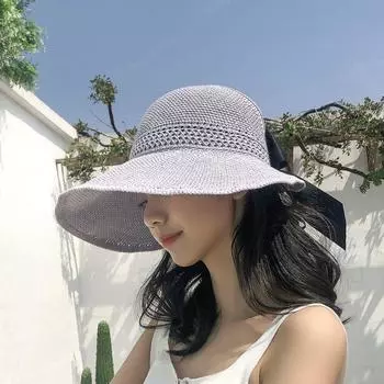 and Summer Sun Hat Female Topless Hat Internet Celebrity Sun Hat Broad-Brimmed Hat Put Sun Protection Hat Summer Hat Foldable Roll Hat Butterfly Grey (Orderable)