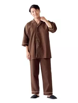 and Towel Pajama Set Waffle Pattern Pajamas Dark Brown [Knit Collection] темно-коричневого