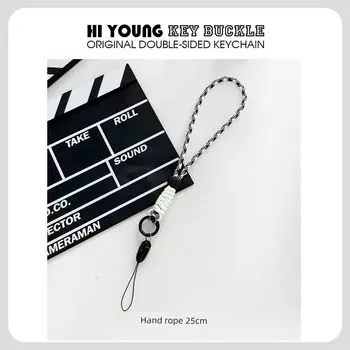 and White Lanyard College and Primary School Students Anti-Lost Carrying Strap Neck Rope Crossbody Rope Purse Accessories Telescopic Decorative Rope Single hand rope-black and white/25cm