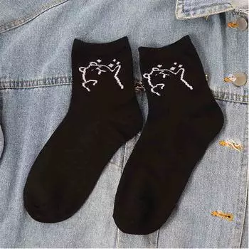 and White Street wear Girls Bear Cotton Socks College Style Socks Mid-tube Sock Female Hosiery A