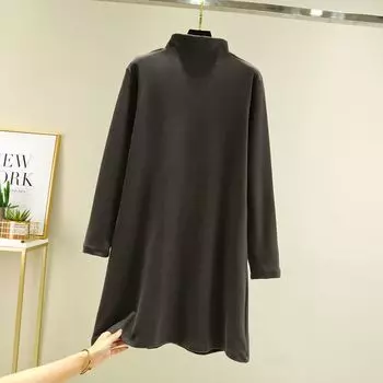 and Winter Fleece-lined Thickened Turtleneck Dralon Bottoming Shirt for Women Loose Mid Length Long Length Dress Plus Size Warm Long Sleeve T-shirt Dark gray L (Recommendation 55.00 kg-70.00 kg