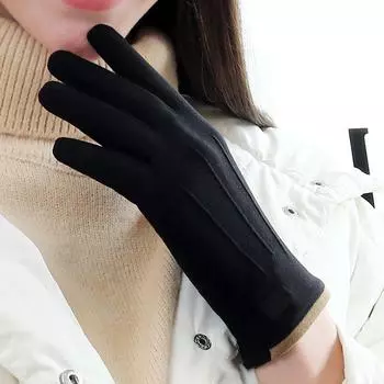 and Winter Velvet Gloves Men s and Women s Same Style Heattech Cold Protection Fleece Outdoor Cycling Finger Gloves Touch Screen Abrasion Resistant Women-Black All yards