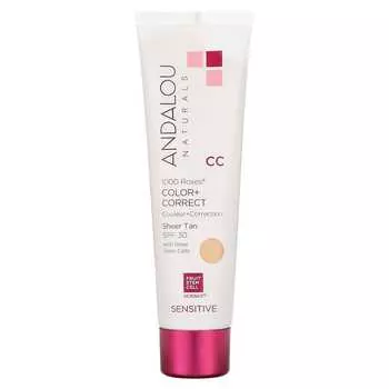 Andalou Naturals, 1000 роз, CC Color + Correct, для чувствительной кожи, SPF 30, легкий загар, 2 жидких унции (58 мл)
