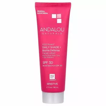 Andalou Naturals, 1000 роз, Daily Shade + Biome Defense, лосьон для лица, SPF 30, 2,7 жидких унций (80 мл)