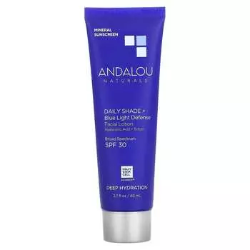 Andalou Naturals, Daily Shade + Blue Light Defense Facial Lotion, SPF 30, Глубокое увлажнение, 2,7 жидких унций (80 мл)