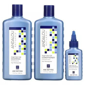 Andalou Naturals, Стволовые клетки арганы, система против истончения волос, против старения, набор из 3 штук