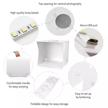 Andoer 40 см/15,7 дюйма, 10 Вт, портативный складной мини-световой короб для фотосъемки 5500K с 6 цветными фонами белый