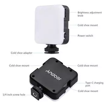 Andoer 42LED Ультра яркий светодиодный светильник для видеосъемки 42 шт. лампы с бусинами 6000K цветовая температура 1PCS чёрный