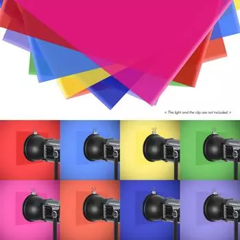 Andoer, 8 цветов/набор, прозрачный гелевый светофильтр из ПЭТ, 50*40 см/20*16 дюймов, цветные накладки разноцветный