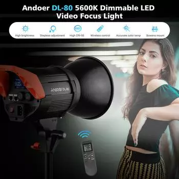 Andoer DL-80 80 Вт Видеофокусный Светильник 5600 К Дневной Свет Диммируемый COB Светодиодный Видеосвет CRI 95+ Крепление Bowens UK Plug