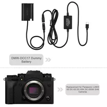 Andoer DMW-DCC17 Имитатор аккумулятора с кабелем адаптера питания типа C DMW-BLK22 Имитатор аккумулятора чёрный