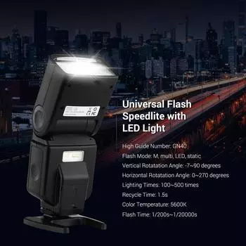 Andoer Flash Speedlite GN40 Регулируемая светодиодная заполняющая вспышка для камеры со сменным кронштейном для цифровых зеркальных фотокамер Canon Nikon