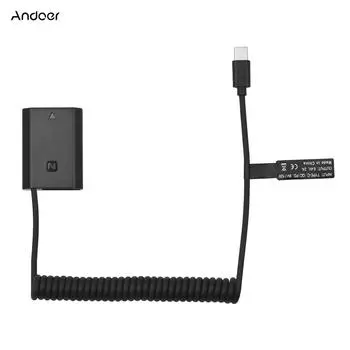 Andoer NP-FZ100 Адаптер-пустышка USB-C для фиктивной батареи со сменным пружинным кабелем питания USB Type-C чёрный