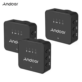Andoer One-Trigger-Two 2.4G Беспроводная микрофонная система (2 передатчика + 1 приемник) Клип на чёрный