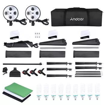 Andoer Photography Kit 1.8*2.8M Black White Green Polyester Cotton Backdrop 3pcs Fish-like Mount