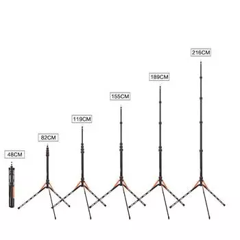Andoer SL25-5 85,03-дюймовый складной штатив из алюминиевого сплава, 5 регулируемых секций, 5 кг/11,02 фунта чёрный