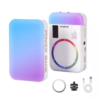 Andoer Видеосвет MAG5 RGB Двусторонний фотосвет 2500K-9000K Диммируемый заполняющий свет для камеры телефона белый