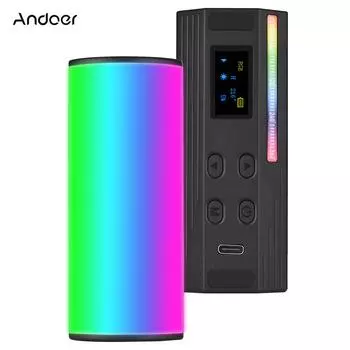 Andoer W100RGB Mini LED Video Light Перезаряжаемый заполняющий свет RGB 2500K-9000K с регулируемой яркостью 20 Освещение чёрный