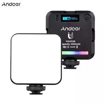 Andoer W64RGB Mini RGB светодиодный светильник для видеосъемки, перезаряжаемый заполняющий светильник для фотографий CRI95 + 2500K-9000K чёрный