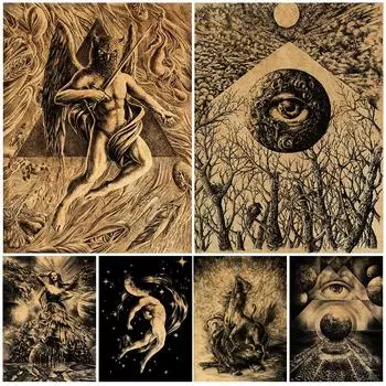 Андрас и дух богини, абстрактное ретро-искусство, принт, геометрическая Вселенная, настенная живопись маслом, украшение для дома 21cm30cm NoFrame