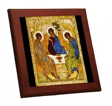 Андрей Рублев Святая фотоплитка с деревянной рамой Знаменитые картины x Троица (Мировая серия) (Размер М: 19,2 19,2 см)