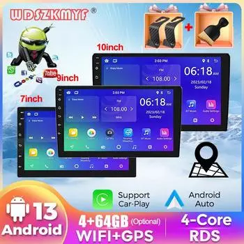 Android13 7 9 10 дюймов Автомобильный Радиоприемник GPS 2 din Радио Стерео Ресивер Плеер 64G Мультимедийный Плеер Беспроводной CarPlay Android Auto Подарок