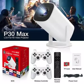Android 11 игровой проектор P30MAX ретро игровые консоли двойной WIFI BT5.4 1280*720P домашний кинотеатр уличный портативный проектор EU Plug