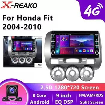 Android 12 автомобильное радио для Honda Fit JAZZ 2004-2010 WiFi 4G 8-ядерный Carplay Авторадио стереоплеер HiFi Music Ai Voice DSP 8 core 4GB+64GB