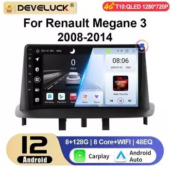 Android 12 Автомобильное радио для Renault Megane 3 Fluence 2008 - 2014 GPS Carplay Auto 2 Din Stereo интеллектуальные системы Smart Autoradio