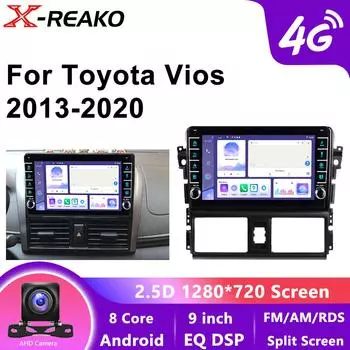 Android 12 Carplay для TOYOTA VIOS YARIS 2013 - 2020 Автомобильный радиоприемник Мультимедиа Видеоплеер Навигация GPS 4G 8-ядерный стерео Qled экран 8 core 4GB+64GB