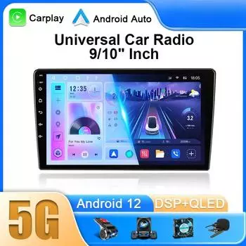Android 12 Универсальный автомобильный радиоприемник для Nissan Kia Honda Toyota VW Мультимедийный видеоплеер 2Din Carplay GPS Навигация 9/10 Головное устройство