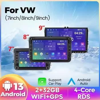 Android 13 Автомагнитола для Volkswagen Passat b6 b7 golf 5 6 Polo Jetta Skoda GPS WiFi RDS Беспроводной Carplay Auto