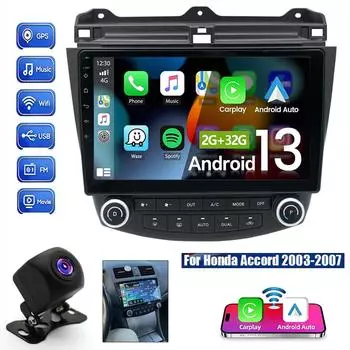 Android 13 Car Radio GPS WiFi FM Carplay для Accord 2003-2007 Car Stereo Radio 10,1-дюймовый 2.5D емкостный сенсорный экран чёрный