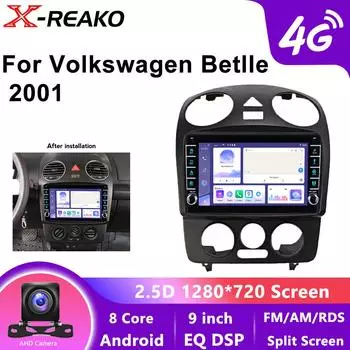 Android 13 Carplay Auto для VW Volkswagen Beetle 2000 2001 - 2012 Автомобильное радио WIFI 4G 8-ядерный плеер Мультимедиа srereo Навигация Видео BT 8 core 4GB+64GB
