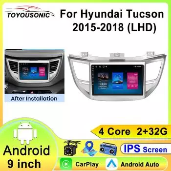 Android 13 Carplay Автомагнитола для Hyundai Tucson IX35 3 2015 2016 2017 2018 Мультимедийный Видеоплеер Навигация GPS Головное Устройство 4 core 1GB+32GB carplay
