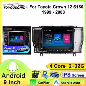 Android 13 для Toyota Crown 12 S180 1999 - 2008 автомобильный радиоприемник мультимедиа видеоплеер GPS беспроводной Carplay Android Auto Stereo WIFI 4 core 1GB+32GB carplay
