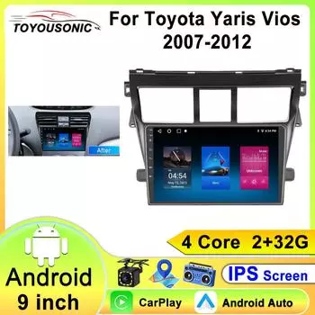 Android 13 Радио для Toyota VIOS Yaris 2007 2008 2009 2010-2012 Автомобильный стерео Мультимедийный проигрыватель Carplay Авто GPS навигация 2DIN 4 core 1GB+32GB carplay