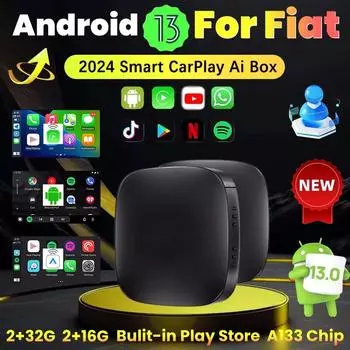Android 13 Smart TV Car AI Box беспроводной адаптер Carplay Android Auto для Netflix Youtube для Fiat 500 New500 500X Argo Panda