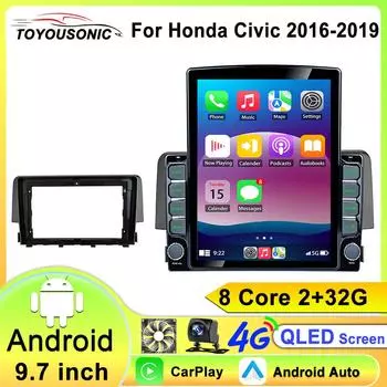 Android 13 стерео для Honda Civic 10th 2016 2017 2018 2019 2020 автомобильный радиоприемник мультимедиа видеоплеер GPS Carplay головное устройство BT 8 core 2GB+32GB