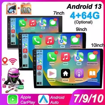 Android 13 Универсальный 7/9/10-дюймовый мультимедийный проигрыватель GPS WIFI беспроводной CarPlay Android Auto 2Din автомобильный радиоприемник стерео плеер