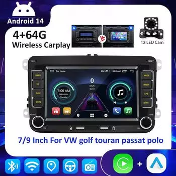 Android 14 Автомобильное радио Беспроводной Carplay для Volkswagen Passat Skoda Octavia golf 5 6 Touran Автомобильный мультимедийный проигрыватель GPS WiFi
