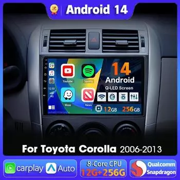 Android 14 Автомобильный радиоприемник Навигация Мультимедийный проигрыватель Для Toyota Corolla 2006 2007 2008 2009 2010 2011 2012 2013 Carplay Авто Стерео