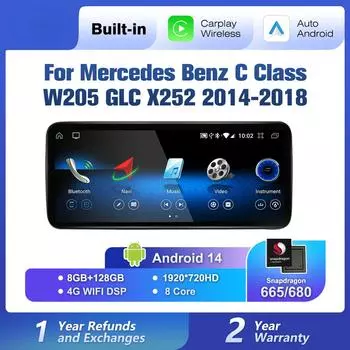 Android 14 беспроводной CarPlay для Mercedes Benz C Class W205 GLC X253 2014-2018 автомобильный экран радио мультимедиа навигация GPS 4G WiFi