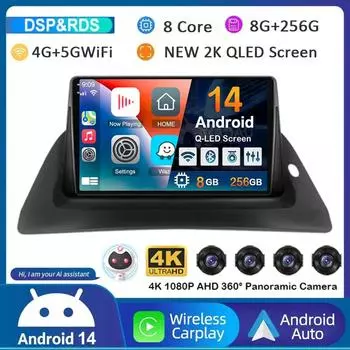 Android 14 Carplay Auto 4G+WIFI для Renault Kangoo 2009-2012 2015 2016 2017 2018 автомобильный радиоприемник мультимедиа стерео видеоплеер GPS BT