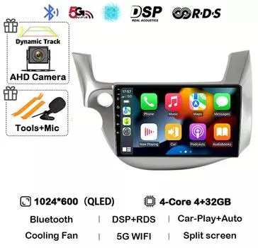 Android 14 Carplay Auto Автомагнитола для HONDA FIT JAZZ 2007 2008 2009 2010 2011 2012 2013 Мультимедийный видеоплеер Головное устройство GPS BT