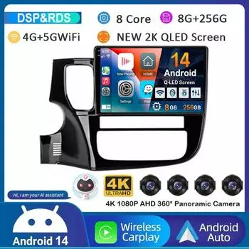 Android 14 Carplay для Mitsubishi Outlander 3 GF0W GG0W 2012 2013 2014 2015 2016-2018 Автомобильный радиоприемник GPS Мультимедийный проигрыватель Стерео DSP