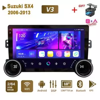 Android 2 Din 10-дюймовый автомобильный мультимедийный плеер с двумя большими сиськами для Suzuki SX4 2006-2013 головное устройство стерео GPS-навигация BT WIFI 2 + 64 ГБ